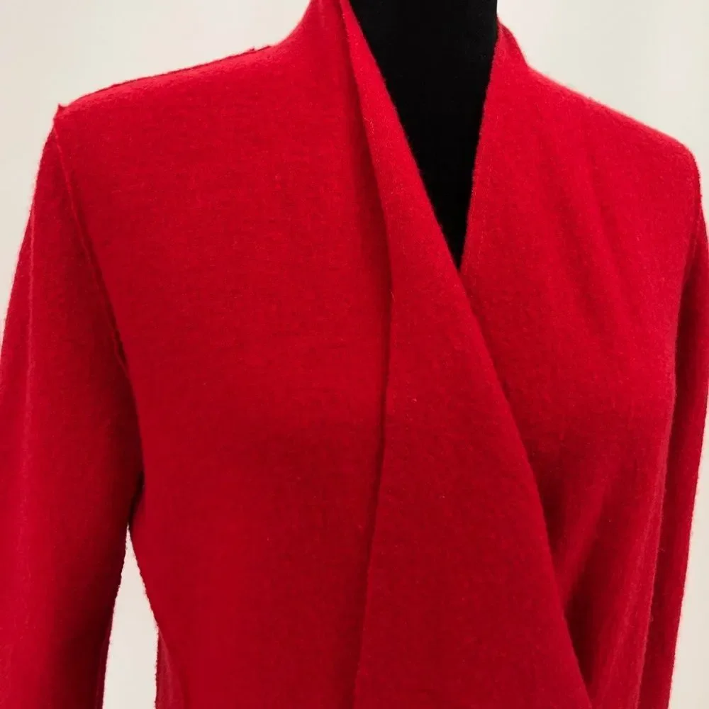 Eileen Fisher Lightweight Red Boiled Wool Cardigan Jacket size XS Long Sleeve